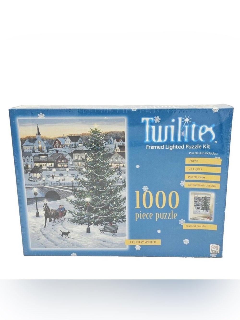 Vtg Twilites Country Winter 1000 Pc Puzzle Kit Lighted Framed Christmas Village
